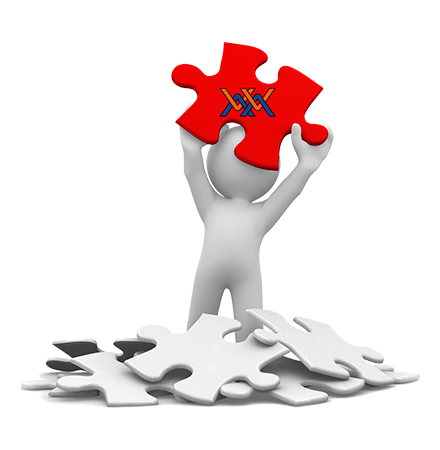 Webtrix character adding a puzzle piece